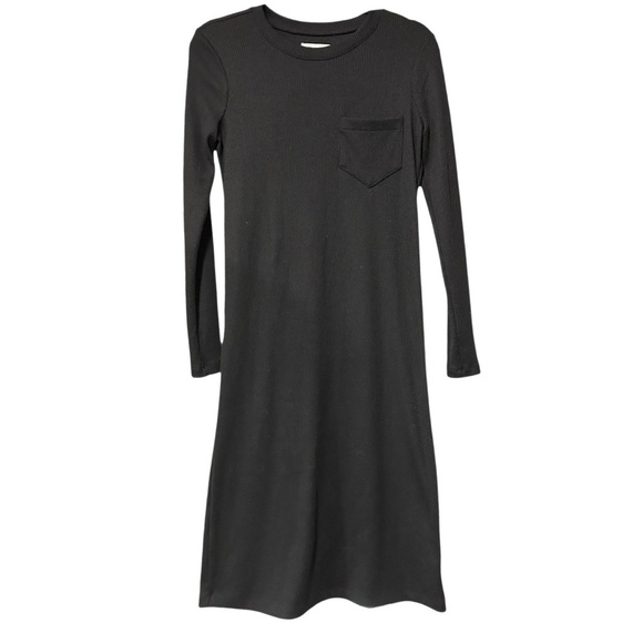 Madewell Women's Ribbed Black Long-Sleeve Pocket Tee Dress Crew Neck Size XS - Picture 1 of 4